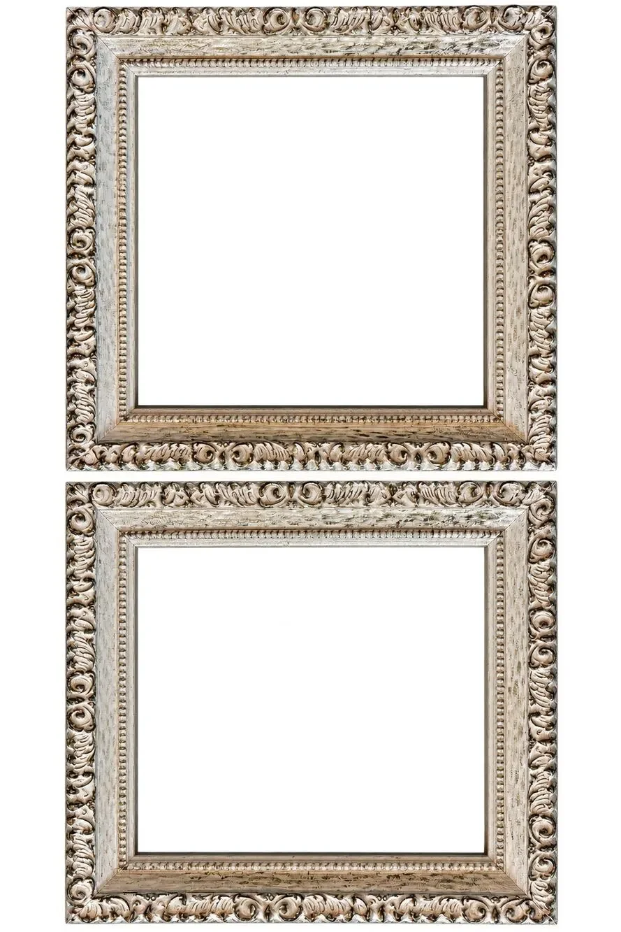 Set of 2 Ornate Baroque Picture Frames 10.75x11.2 Ivory Gold Distressed Glass